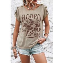 Smoke Gray RODEO Cowboy Graphic Buttoned Batwing Sleeve T Shirt