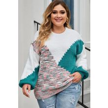 Multicolor Scalloped Color Block Plus Size Sweater
