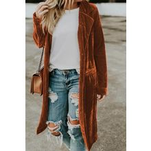 Brown Retro Velvet Long Sleeve Pocket Coat