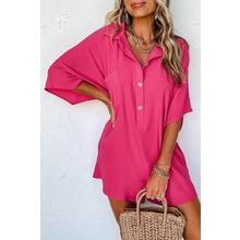 Bright Pink Half Button Collared Loose Romper