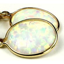 Created White Opal, 14KY Gold Leverback Earrings, E201