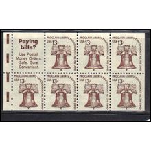 1595b 13c Liberty Bell Fine MNH Dry Gum Pane/7-S8 Z5596