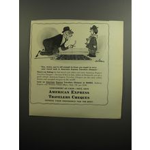 1951 American Express Travelers Cheques Ad - cartoon by Sam Cobean