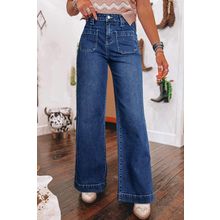Sail Blue Wide Leg Pocketed High Waist Jeans