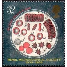 1989 150th Anniv. Royal Microscopical Society 32p Value, Blood Cells. Fine used