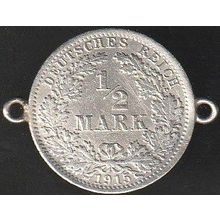 1915 A Germany 1 Half Mark Silver Coin