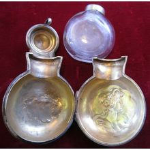 1890's British Sterling SILVER REPOUSSE FLASK Perfume Bottle HOLDER Pendant 925