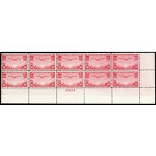 C22, Mint 50¢ VF NH Bottom Plate Block of Ten Stamps CV $125 - Stuart Katz