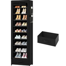 Shoes Rack 10 Tier Tall Shoe Rack Narrow Shoe Rack with Storage Box,Fabric Cover