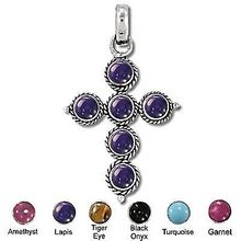 Sterling Silver Hand-Made Genuine Stone Cross Pendant