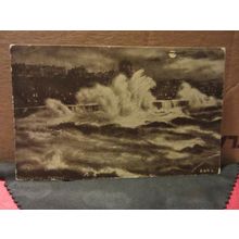 A STORMY NIGHT, HASTINGS, SUSSEX. unused antique postcard by B & R. Ltd. =
