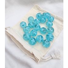 OXYGEN - 25 Glass Marbles, Clear Blue with White Swirl, 16mm, with Cotton Pouch