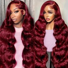 26 Inch 99J Burgundy Lace Front Wigs Human Hair Pre Plucked 13X6 HD Transparent