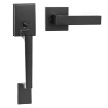 Front Door Handle, Matte Black Square Handle Set with Lever Door Handle No L...