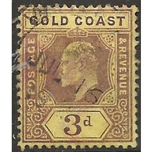 Gold Coast 1909 SG63 3d Purple/Yellow Wmk Multi Crown CA Fine Used. .