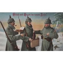 German WW1 Soldiers Pipe Smoking New Year Military War Postcard