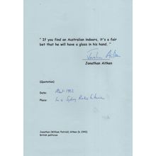 Jonathan Aitken Politics Hand Signed Quotation Autograph