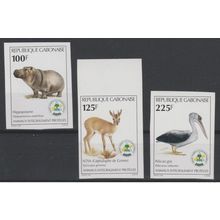 Gabon 1998 ND Mi. 1403 - 1405 Animaux protégés faune Hippopotame Pelican Bird