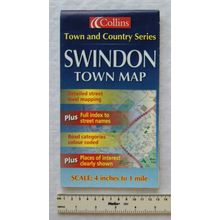 2001 Collins Swindon Town Map, Town & Country Series, 4 inches to 1 mile