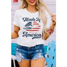White Made in America Lip Printed O Neck T Shirt