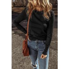 Black Solid Color Slim Fit Lightweight Crew Neck Sweater