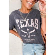 Medium Grey TEXAS Steer Head Graphic Mineral Wash Oversized T Shirt