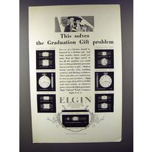 1928 Elgin Watch Ad - Solves Graduation Gift Problem