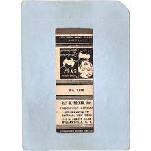 New York Williamsville Matchcover Ray R Becker Inc Prescription Optician 1~2449