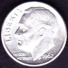 1962 USA 10 Cents Silver Coin Roosevelt