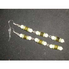 One off avocado & pale tea green crystal glass long drop earrings