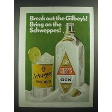 1971 Gilbey's Gin and Schweppes Tonic Water Ad - Break Out