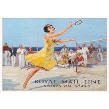 Royal Mail Line Ship Sports Tennis On Board Advertising Postcard