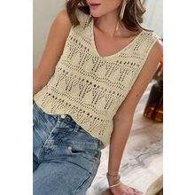 Apricot V Neck Textured Hollow-out Sweater Vest