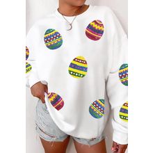 Beige Eater Egg Sequin Patched Crew Neck Sweatshirt