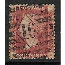 GB 1858 QUEEN VICTORIA 1d RED PLATE 141 USED SG43 / 44 " CA "