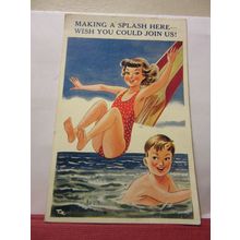 CHILDREN MAKING A SPLASH used postcard by sunshine comic 1960 pm