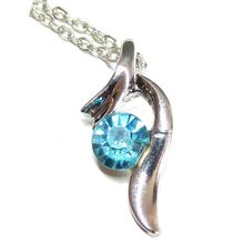 Silver Aquamarine CZ Turquoise Blue Crystal Pendant Necklace Gift Idea