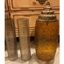 Vintage Pair of Long Amber Hanging Glass Globes
