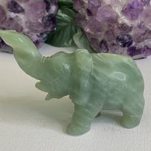Vintage Green Jade Stone Hand Carved Elephant Figurine Lucky Statue 5" 255g