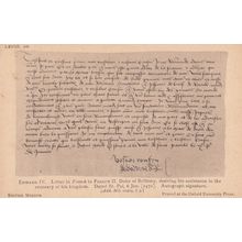 King Edward VI Autograph Letter to Francis II London Museum Exhibit Old Postcard