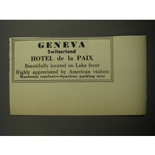 1957 Hotel de la Paix Advertisement - Geneva Switzerland