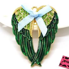 New Green Cute Crystal Bow Wing Rhinestone Fashion Charm Women Brook Pin Gift