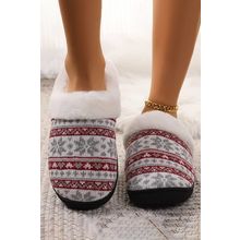 White Snowflake Pattern Knitted Plush Home Slippers