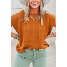 Chestnut Grid Textured Short Sleeve Sweater