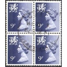 1971-92 Wales Regional Machin Definitives . 9p. Value. Deep Violet. F/Used Blk 4