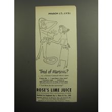 1951 Rose's Lime Juice Ad - Tired of Martinis?
