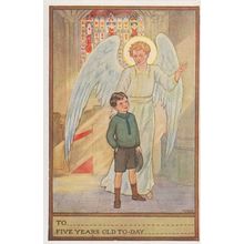 Five Years Old Today Angel Antique Sunday School Postcard