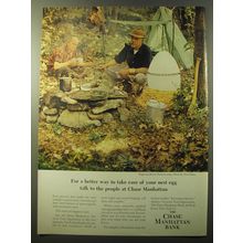 1960 The Chase Manhattan Bank Ad - Preparing Brown Trout in camp
