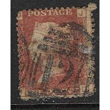 GB 1858 QUEEN VICTORIA 1d RED POSSIBLY PLATE 223 OF USED SG43 JD perf fault