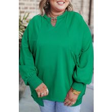 Bright Green Exposed Seam Notched Neck Drop Shoulder Plus Sweatshirt